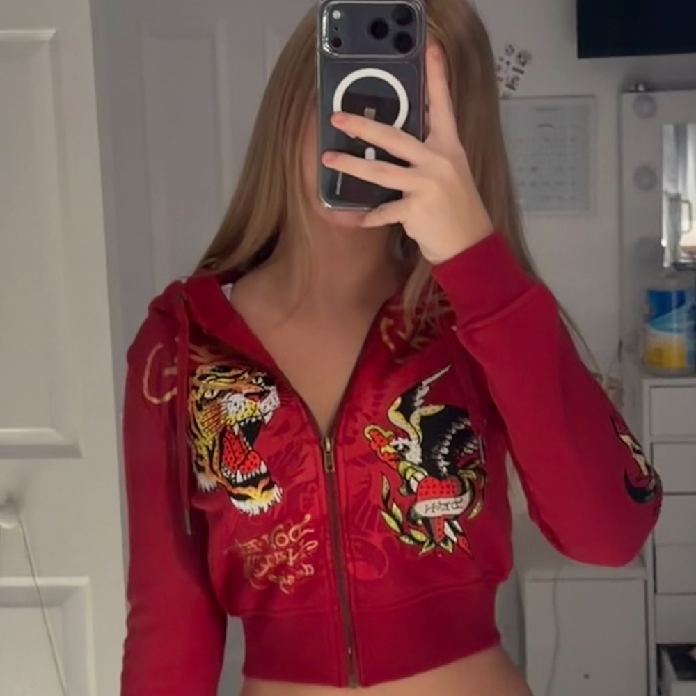 Bedazzled Ed hardy cropped zip up